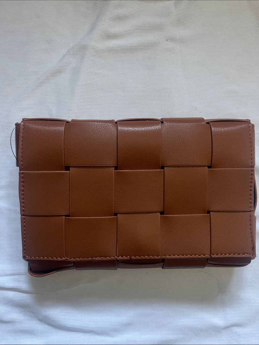 Woven Leather Crossbody Bag - Cognac Brown